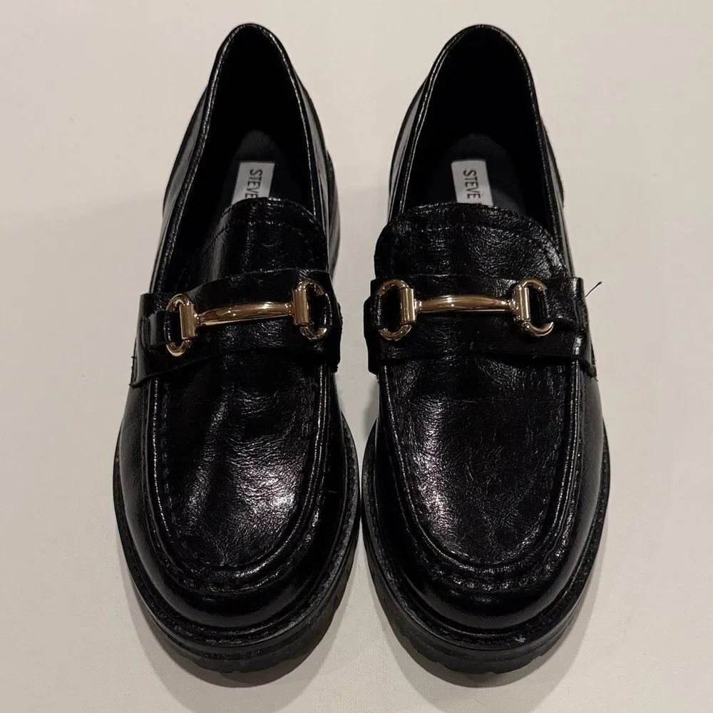 Steve Madden Black Flats with Gold Buckle